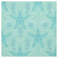 Blue Coastal Seahorse and Starfish Fabric