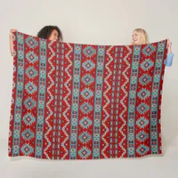 Southwest Mesas Turquoise & Red Geometric Pattern Fleece Blanket