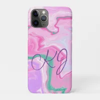Monogrammed Pink, Purple, Mint Green Marble Art    iPhone 11 Pro Case