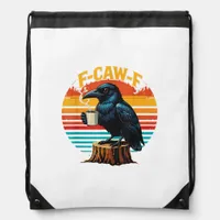 Gothic Raven Funny Halloween F-Caw-F Coffee Crow V Drawstring Bag