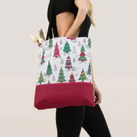 Quirky Whimsical Decorated Christmas Trees Doodles Tote Bag