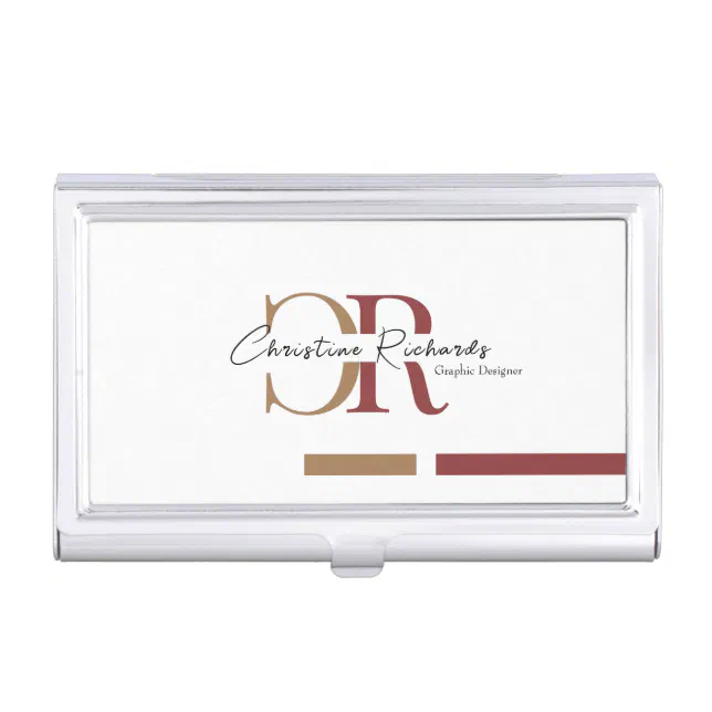 Simple Modern Burgundy Gold Monogram Business Card Case