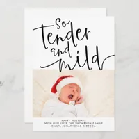 Modern Photo Tender and Mild Black Script White Holiday Card