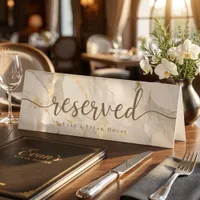 Elegant Script Agate Gold White Marble Reserved Table Tent