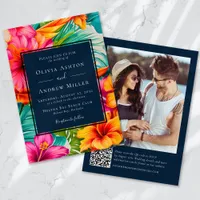 Tropical Floral Hibiscus Destination Beach Wedding Invitation