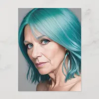 Teal Haired Lady Postcard