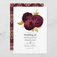 Vintage Burgundy and Gold Floral Wedding Invitation