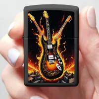 Electric guitars burst into flames at sunset zippo lighter