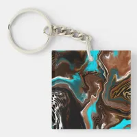 Blue, Brown and Black Abstract Art   Keychain