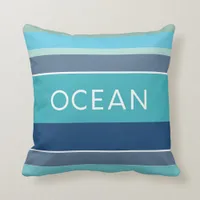 Hamptons Beach House Ocean Blue Striped Throw Pillow