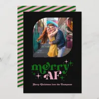 Deep Emerald & Blush Pink Retro Christmas Photo Holiday Card