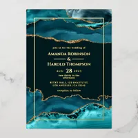 Turquoise and Gold Agate Wedding Foil Invitation