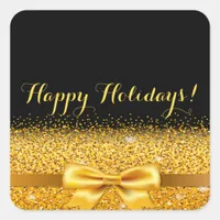 Happy Holidays black gold elegant  Square Sticker