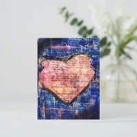 Pink Heart on Blue Mixed Media Art Postcard