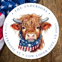 Cute Patriotic Cow 4th Of July Return Address Classic Round Sticker