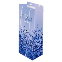 Simple Blue Brushed Metal and Glitter Monogram | Wine Gift Bag