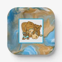 Cowboy Teddy Bear Boy’s Baby Shower Paper Plates