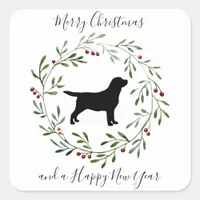 Elegant Dog Merry Christmas Wreath Black Labrador Square Sticker