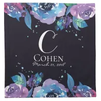 Blue Black and Purple Floral Wedding Monogram Napkin