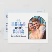 Frostlight Retro New Year Retro Modern Blue Photo Holiday Postcard