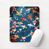 Bird's Eye View of Colorful Koi Fish Pond Mouse Pad