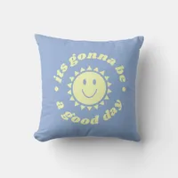 Good Day Pastel Yellow Blue Cute Cartoon Sun Throw Pillow