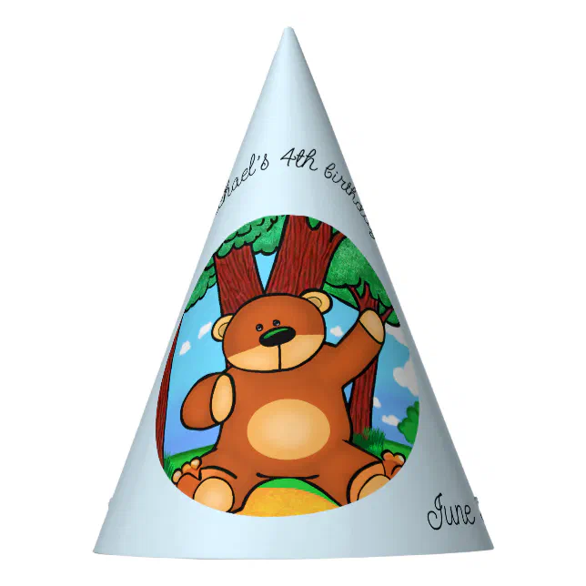 Bear in grassland birthday party hat