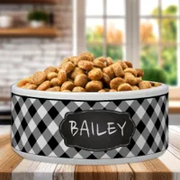 Black White Buffalo Plaid Personalized Pet Dog Bowl
