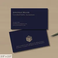 Simple Minimal Navy Blue Gold Logo Business Card