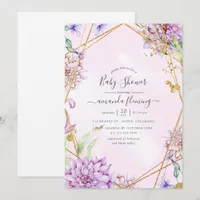 Purple and Gold Floral Geometric Baby Shower Invitation