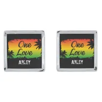 One Love Jamaican Beach Wedding Custom Cufflinks