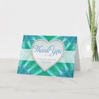 Blue Green Satin Heart Wedding Thank You Cards