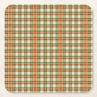 Green Orange Gingham Square Paper Coaster