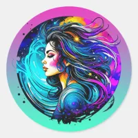 Ethereal Beautiful Woman Never Stop Dreaming Classic Round Sticker