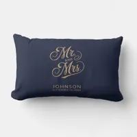 Mr & Mrs Modern Elegant Wedding Anniversary Script Lumbar Pillow