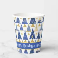 Blue Gold Christmas Merry Pattern#25 ID1009 Paper Cups