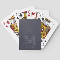 Blue Leather Bold Monogram Masculine Poker Cards