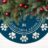 Paw Print Wreath Monogram Pet Navy Christmas Brushed Polyester Tree Skirt