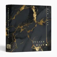 Luxury Elegant Black Gold Marble Agate Qr code  3 Ring Binder