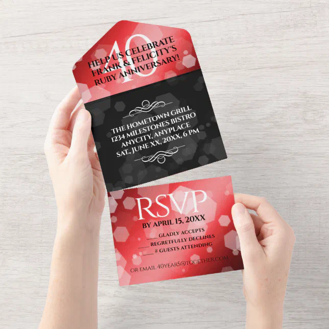 Elegant 40th Ruby Wedding Anniversary Celebration All In One Invitation