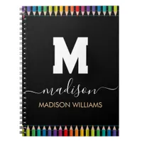 Elegant Monogram white black  Script Office School Notebook