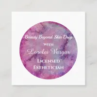 Elegant Pink Purple Watercolor Esthetician & QR Square Business Card