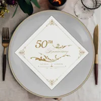 Elegant Border Golden Anniversary Couple Names Napkins