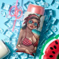 Red Bikini, Sunglasses and Bandana Woman   Seltzer Can Cooler