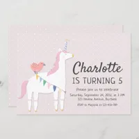 Cute Unicorn 5th Birthday Party Invitation