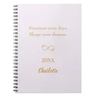 Lavender pink gold inspirational quote notebook