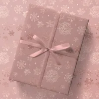 Metallic Rose Gold Snowflakes on Mauve Xmas Gift Wrapping Paper