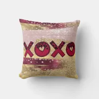 Glam Glitter Gold Red Luxe XOXO Valentines  Throw  Throw Pillow