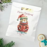 Cute Festive Hamster in Santa Hat Christmas Favor Bag