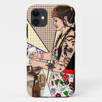 Retro Pop Art Tattoo Lady Baking in Kitchen  iPhone 11 Case
